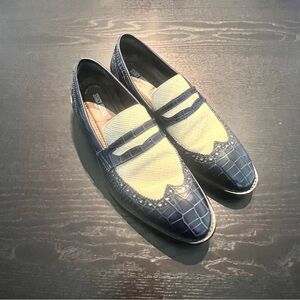 Stacy Adams Brown Croc-Embossed Loafers with Cream Textile Vamp